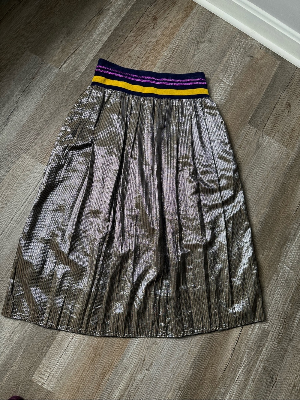 J. McLaughlin Theda Metallic Bronze Pleated Midi Skirt Multi Color Purple Size S - Picture 4 of 13